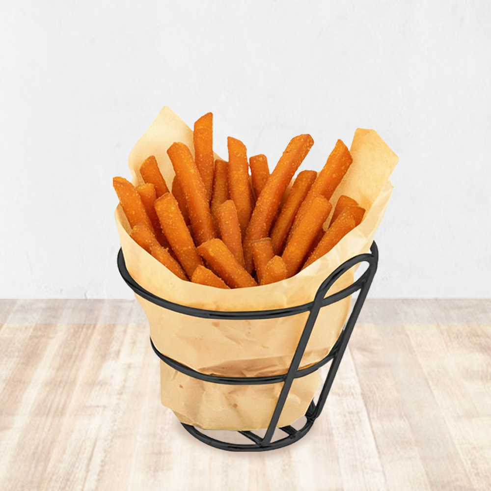 Conical Black Wire Fries & Chips Serving Basket with Handles